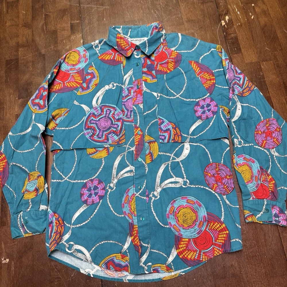 Vintage 1970s Wrangler Western SW Country Button Down Shirt Women's Size Large